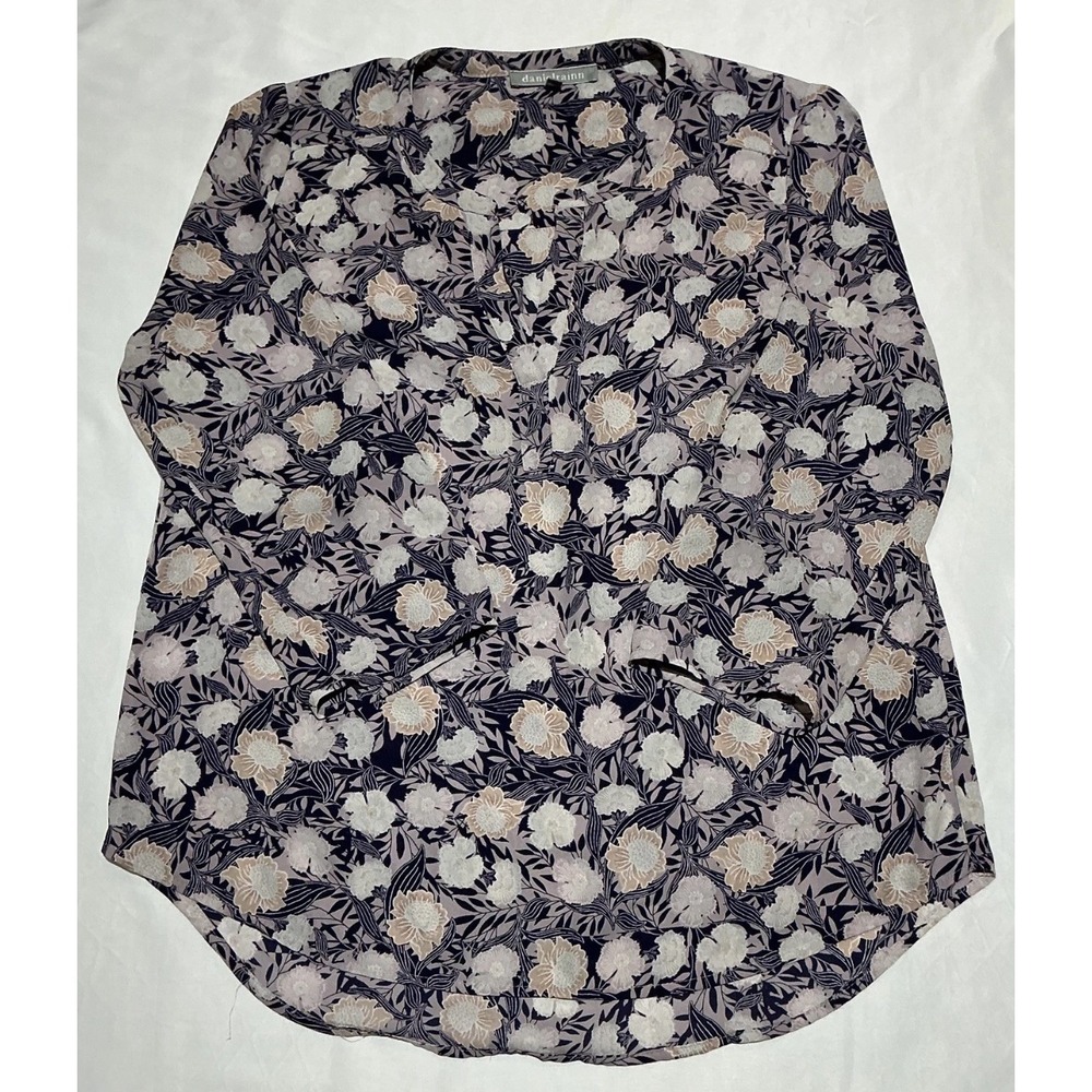 Daniel Rainn Blouse Womens PM Purple Floral Boho Roll Tab